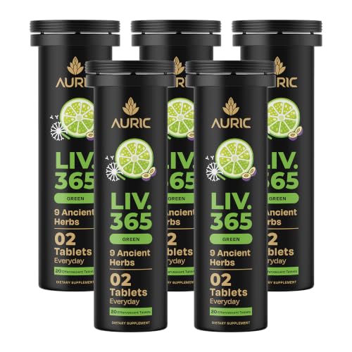 Auric LIV365 Green Effervescent Tab | Refreshing Fizzy Drink | 100 Tabs