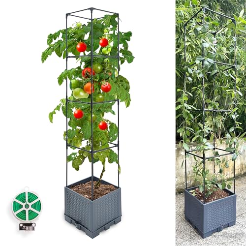 Sumloty Lot de 1 jardinière surélevée de 142,2 cm avec treillis pour plantes grimpantes, légumes, raisins, fruits, fleurs, utilisation pour intérieur et extérieur, jardin, terrasse