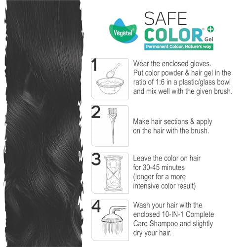 Image of Vegetal Safe Color+ Permanent Gel Hair Colour, Soft Black 1.0, 70ml (Pack of 2) - Chemical-Free with Organic Herbs