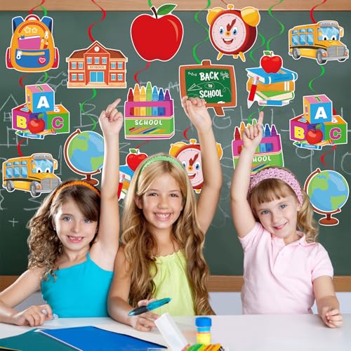 Image of 40Pcs Back to School Hanging Swirl Decorations, Classroom Ceiling Hanging Swirls Welcome Back to School Foil Swirls Streamers for Classroom Party Decorations