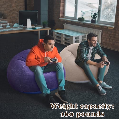 Image of Realspring Inflatable Bean Bag Chairs Outdoor Blow up Camping Chairs Inflatable Lazy Sofa Folding Portable Bean Bag Loungers Couch for Movie Night(Brown, Blue,2 Pcs)