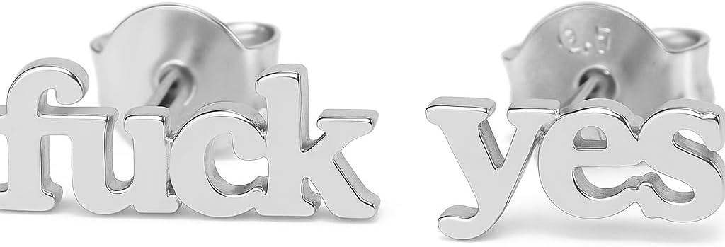 Fuck Yes Dainty Tiny Sterling Silver Stud Earrings - Minimalist Jewelry Gift Ideas for Women Her