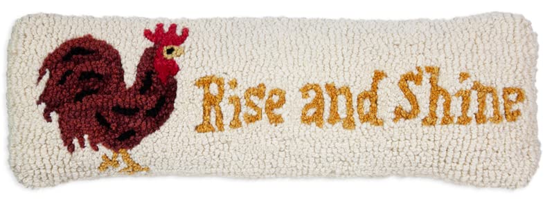 Chandler 4 CornersArtist-Designed Rise and Shine Hand-Hooked Wool Decorative Throw Pillow (8” x 24”) Farm & Garden Pillow for Couches & Beds - Easy Care & Low Maintenance Rooster in Farmhouse Pillow