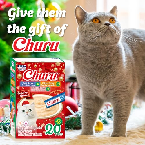 INABA Churu Cat Treats, Lickable, Squeezable Creamy Purée Cat Treat with Vitamin E, 0.5oz Each Tube, 22 Tubes, Holiday Variety Pack - Thumbnail 4