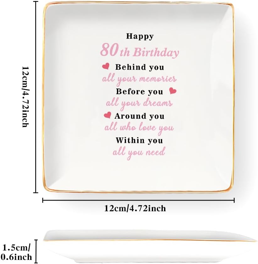 Bicfuiot 80th Birthday Gifts for Her,Mom Grandma Wife Nana Nanny Girlfriend Mother 80th 80 years old Birthday Gifts for Women Female Friendship from Daughter Husband Jewelry Dish Tray Trinket Dish image 2