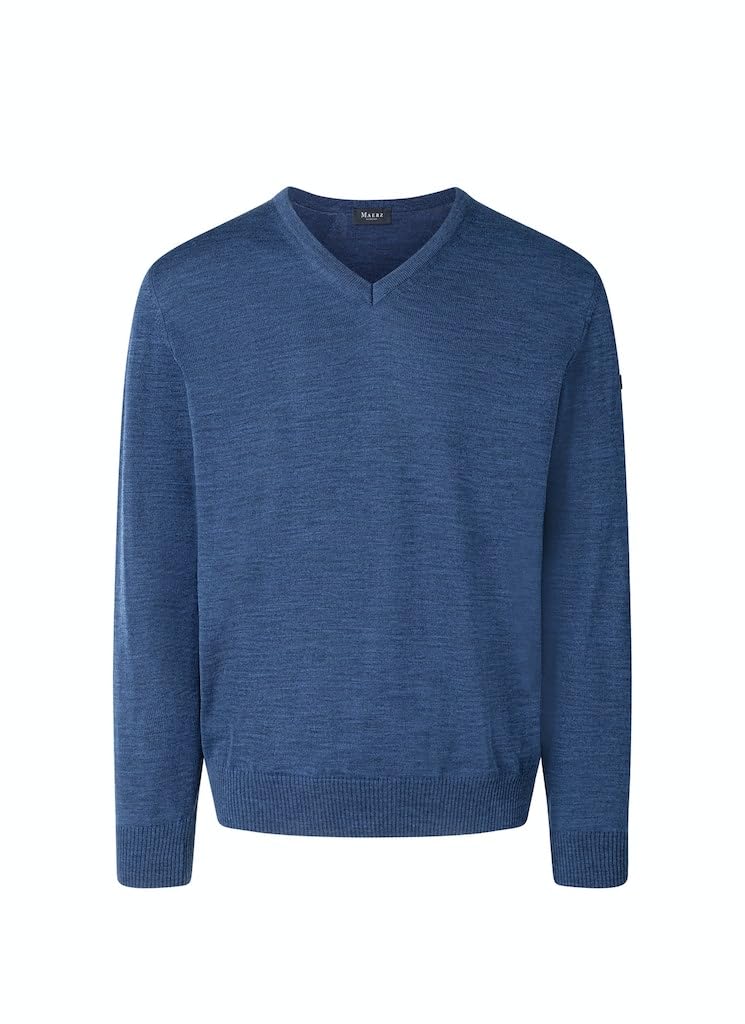 Maerz München Herren-V-Pullover, blau, Größe 48 (S) – Designed in Munich, Knitted in Europe