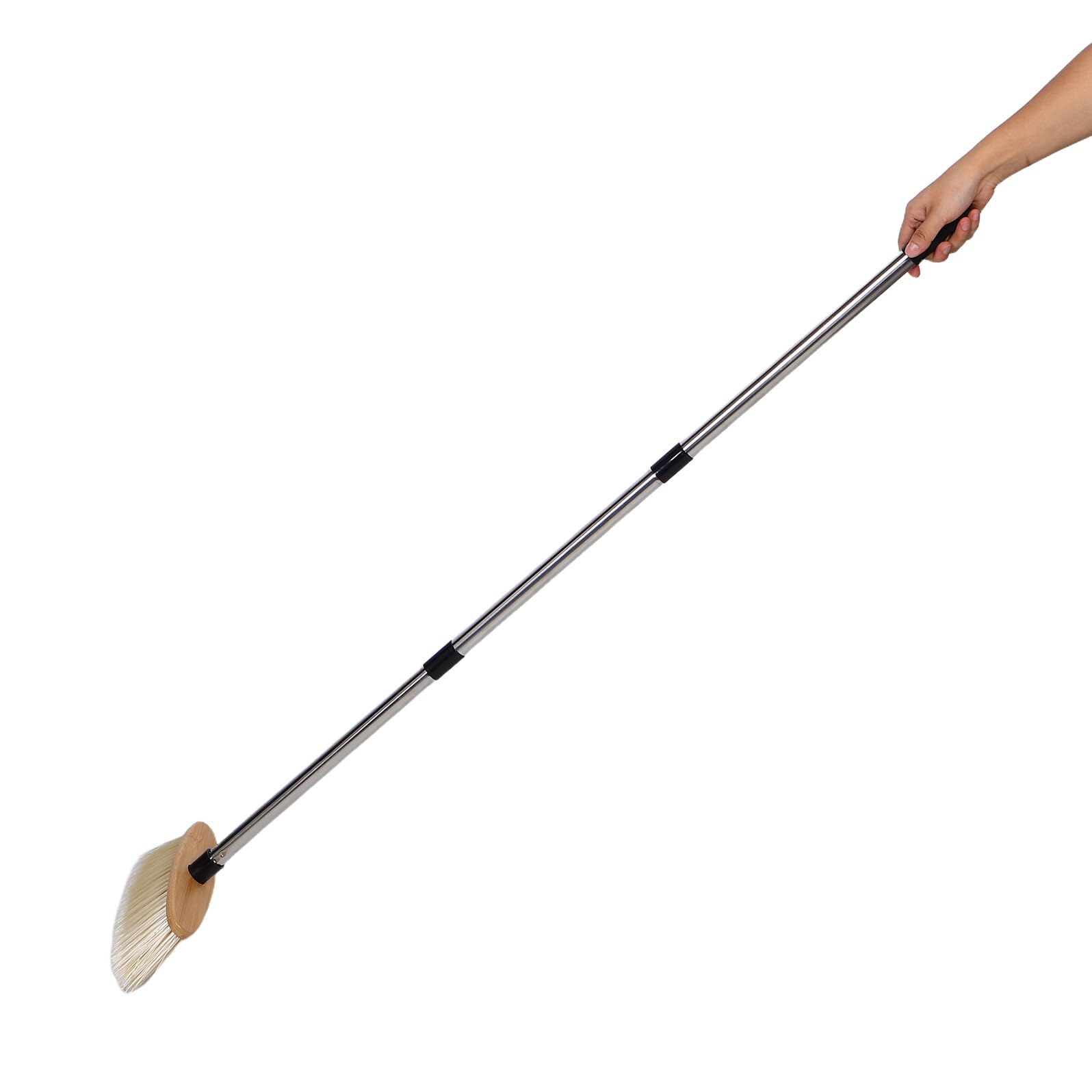 GARVALON Scopa in Legno con Manico in Acciaio Resistente Setole Dure per Pulizia Patio Giardino Pavimenti in Legno e Tappeti Ergonomica e Robusta per Uso Esterno e Interno