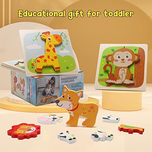 Wooden Toddler Puzzles For 1,2,3 Years, 5-Pack Animal Shape Puzzles For Kids 2-4, Montessori Educational Learning Toy Birthday Gifts For Boys And Girls #TOP6