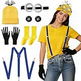 HUIKUANGEU Disfraz Amarillo para Cosplay,Accesorios Amarillo de Cosplay,Disfraces Minion,Incluye Gafas,Sombrero,Guantes,para Cosplays Disfraz Halloween Carnaval