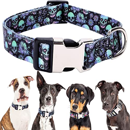 Cute Dog Collar For Xs Small Medium Large Dogs, Soft Nylon Pet Collar,3D Print Multicolor Patterns Collars Adjustable For Dogs Girl Boy Puppy Walking Running Training (Luminous Skull M) #TOP8