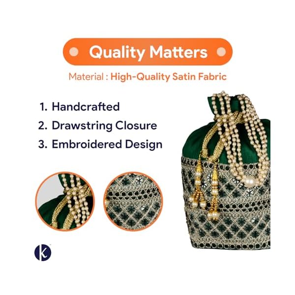 Kundhadiya Collections Potli Bags for Ladies | Potli Bags for Ladies for Wedding | Potli Bags for Women (Green) - Image 4