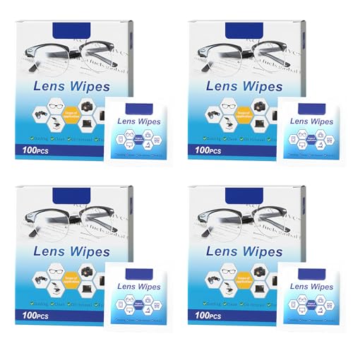 400 PCS Lens Wipes for Glasses, Individually Wrapped Lens Cleaning Wipes for Eyeglasses, Camera Lens, Phone, Computer Screen and Other Delicate Surfaces