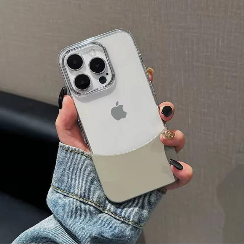 Image of MILLION CASES Back Cover Case for iPhone 15 Pro Shockproof Protective Crystal Splicing Contrast Transparent Case for Men & Boys(Natural Titanium)