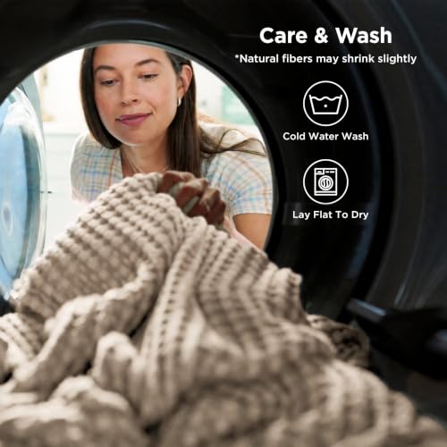 Image of Bedsure Cooling Waffle Full Size Blanket - Lightweight Cotton Blanket for Hot Sleepers, Luxury Throws for Bed, Couch and Sofa, Khaki, 80x90 Inches