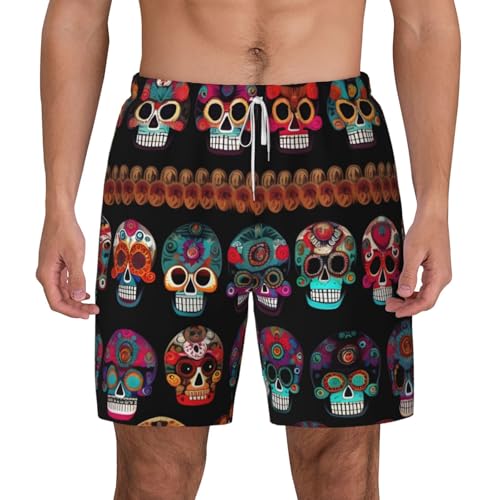Short de bain plage été homme motif tête de mort mexicaine