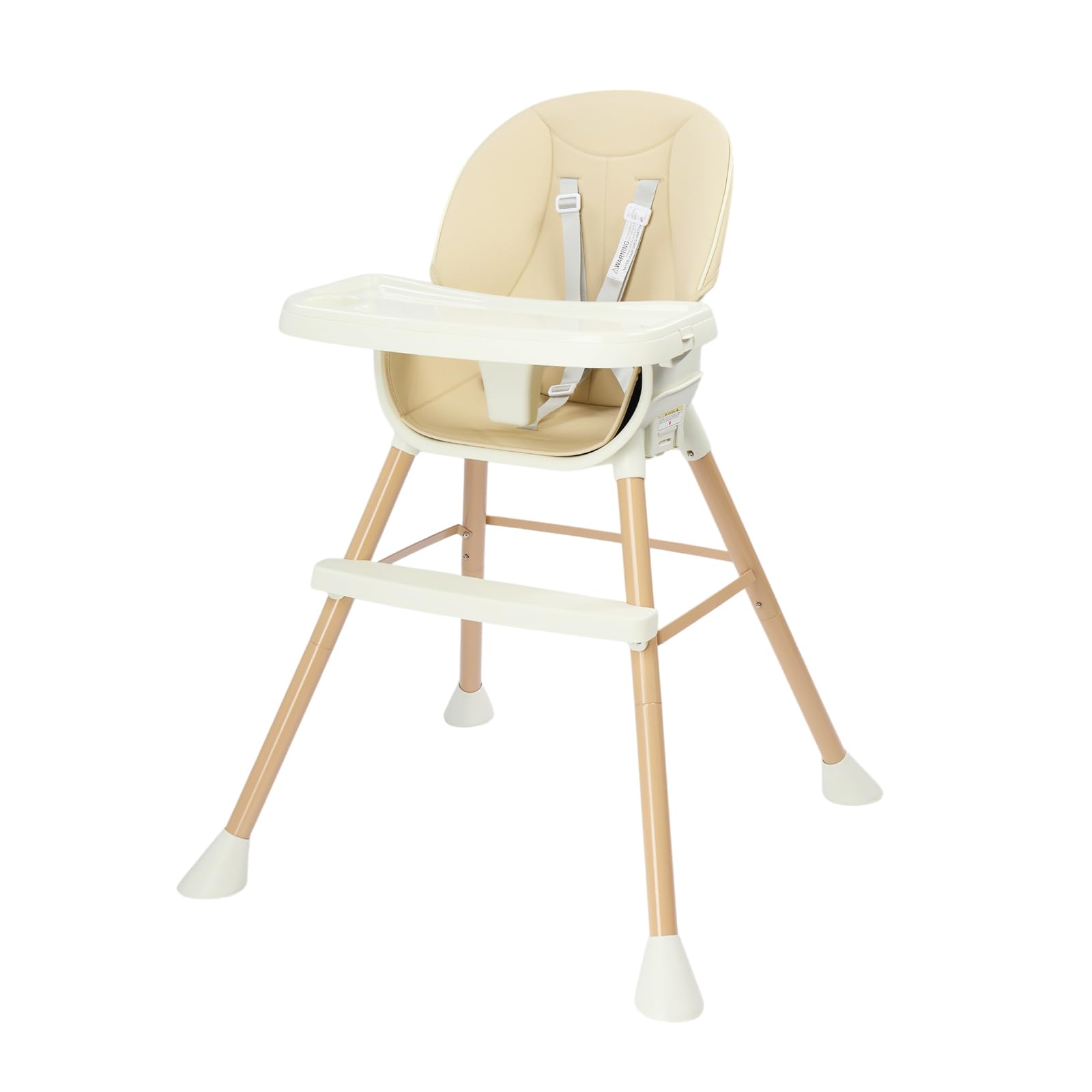 BONNLO Chaise Haute Bébé Évolutive, Pieds en Bois Fixes & Structure Renforcée, Pliable pour Chaise Adulte, 4 KG Ultra-Léger, Réglable en Hauteur, Ceinture 5 Points, Nettoyage Simplifié (Neige)