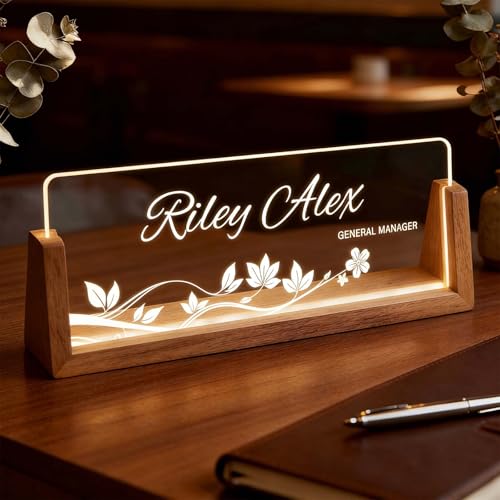 Custom Name Plate for Desk, Personalized Light Up Acrylic Desk Name Plate, Personalized Office Gifts for Women Men, Contemporary Desk Decor