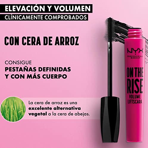 NYX Professional Makeup Máscara de pestañas On The Rise Volume Liftscara, Volumen instantáneo, Aplicador de elastómero, 10 ml, Color: Negro Mate - imagen 4