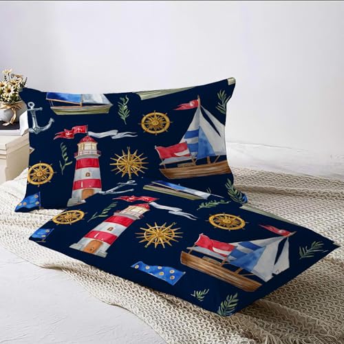Housse de couette 140x200 imprimé 3D navigation avec 2 taies d'oreiller en microfibre douce