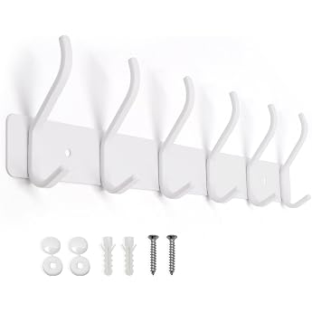 White Metal Coat Rack Wall Coat Rack with 6 Double Hooks 39 cm Hook Rack for Wall Mounting Coat Hooks and Coat Hooks for Hallway Bathroom Kitchen and Bedroom