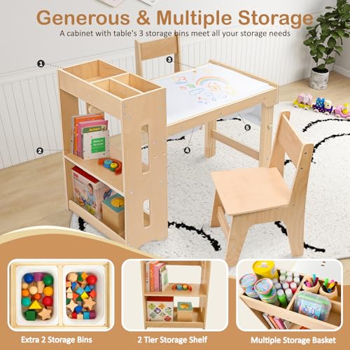 Image of WINGYZ Sensory Table and Chairs, Toddler Activity Table and 2 Chair Set with Storage Cabinet & Bins, 6 in 1 Kids Desk Art Table with Paper Roll for Playrooms Daycare, Sensory Tables for Toddler Gifts