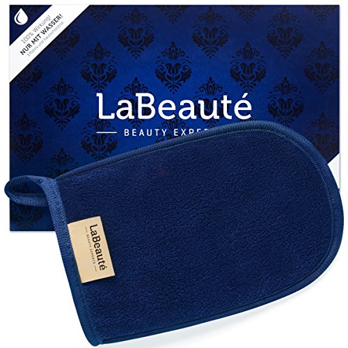 LaBeauté Guante desmaquillante cara - Limpieza facial y desmaquillante facial - Guante microfibra lavable y reutilizable - 20x13cm - Azul marino