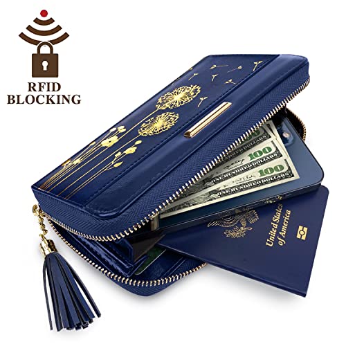 Coco Rossi Women Wallets Multi Card Case Wallet Clutch Wallet Card Holder Organizer Ladies Purse Tassel Wrist Strap Purse,Gold Dandelion #TOP4