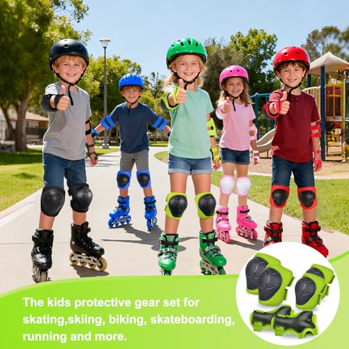 Banzk Kids/Youth Knee Pad Elbow Pads Guards Protective Gear Set for Children 3-14 Years Skateboard Roller Skating Skiing Rollerblading Cycling BMX Biking Running Scooter