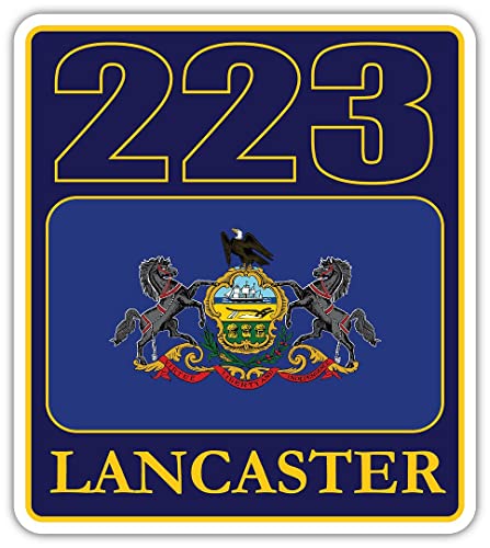 223 Area Code, Lancaster Area Code, Pennsylvania Flag | Weatherproof Outdoor Sticker Perfect for toolboxes, laptops, Trucks, Skateboards, Windows