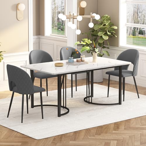 HaoChrymec Conjunto de Comedor de Terciopelo con Mesa MDF y 4 Sillas, Diseño Moderno con Respaldo Diamante y Patas Regulables, Mesa Cocina, Juego Mesa y Sillas, para Comedor y Cocina, Gris, 140x80cm