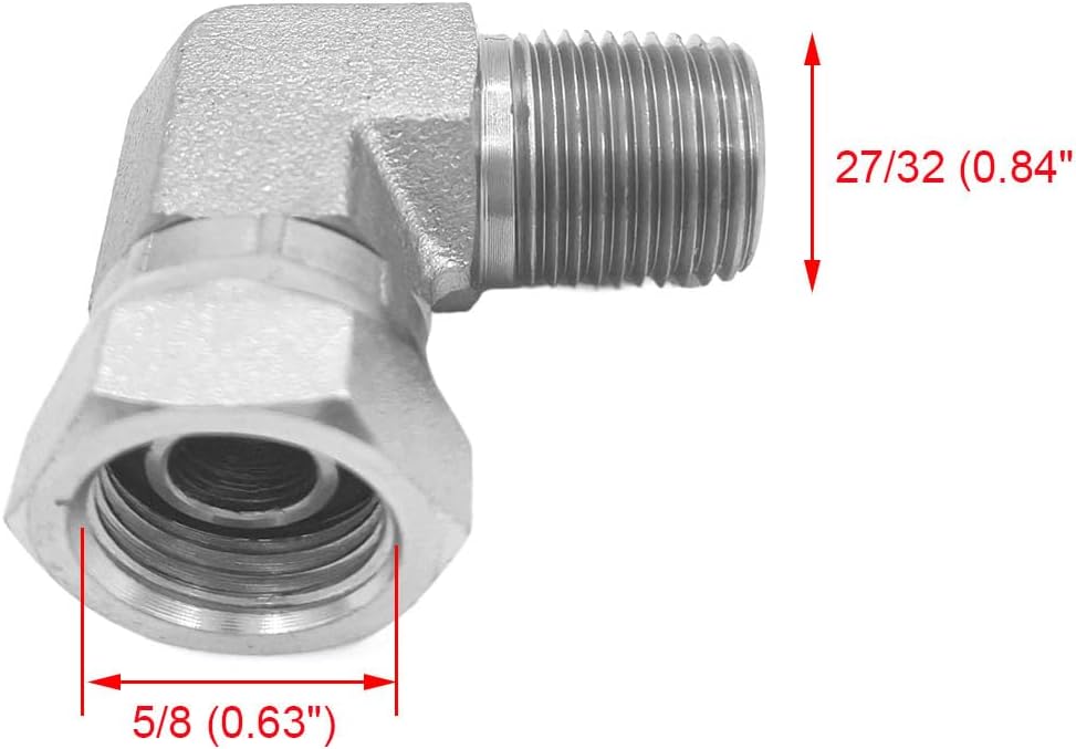 (2-PACK) 1501-08-06 Hydraulic Hose Adapter Fitting 1/2" Male (1/2-14 NPTF) × 3/8" Female (3/8-18 NPSM) Swivel 90° Elbow SAE Pipe Joints Connector Carbon Steel