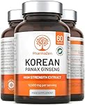 Korean Ginseng Tablets 12500mg - Panax Red Ginseng Extract High Strength - 60 Capsules - Premium Ginseng Root Standardised Ginsenosides - Natural Herbal Supplements for Men & Women - Made in The UK