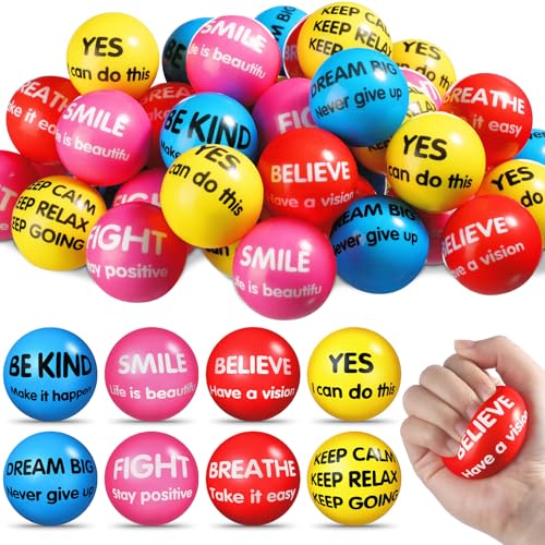 Liliful 48 Pcs Motivational Stress Balls Bulk Inspirational Squeeze Balls for Adults Anxiety Relief Fidget Toys Office Employee Gifts Classroom Rewards 2.2 Inch (Vivid Color)
