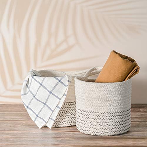 Hivexagon 2 Pack Hanging Woven Rope Storage Baskets with Handle - Wall Baskets 6 x 5.5 Inches Round Containers for Home Décor, Baby Nursery, Plants Toys Towels Organizer HG579