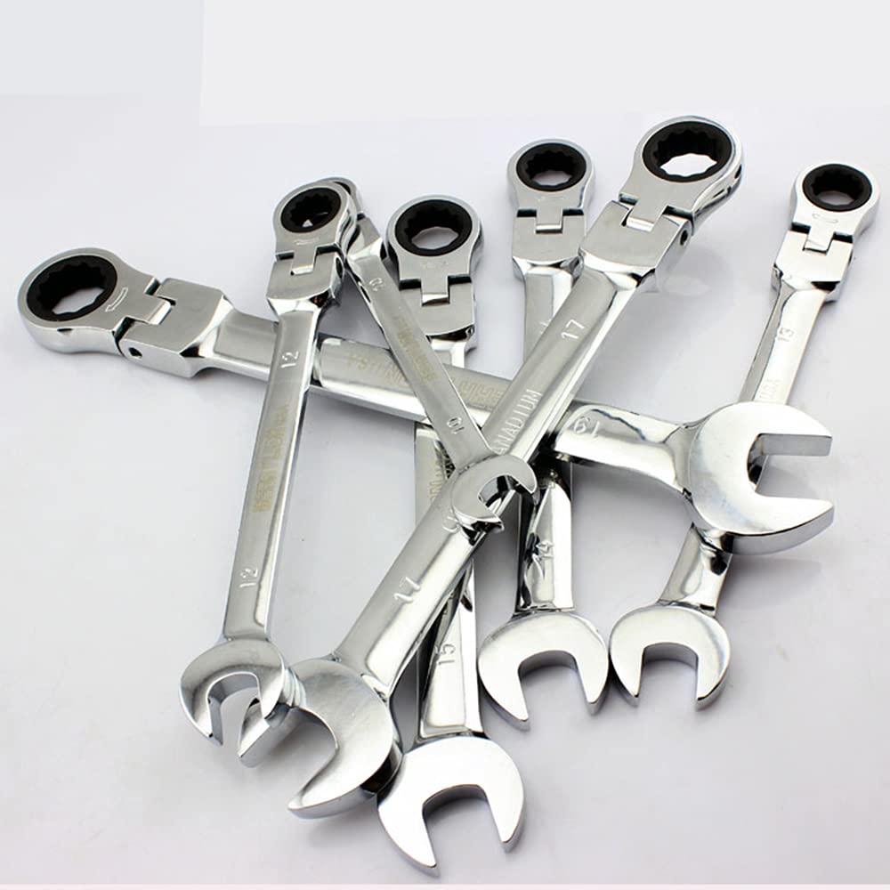 Llave inglesa, Llave ajustable - Llave de trinquete Juego de llaves de herramientas manuales Juego de llaves de acero cromado Llave de trinquete de reparación automática Llave de cambio profesional (C