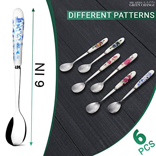 6 Pcs Chinese Flower Pattern - Coffee Spoon - Stainless Steel Small Spoons - Tea Spoons For Dessert - Ice Cream Spoon - Cake Spoon Stirring Soup - Floral Handle Tea Spoon Tableware For Kitchen Ksi #TOP1