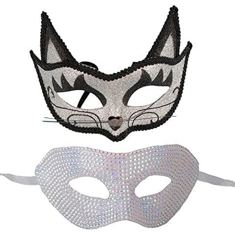 Couple's Masquerade Masks Cat Mask for Women Men Diamonds Mascarade Mardi Gras Masks Cover