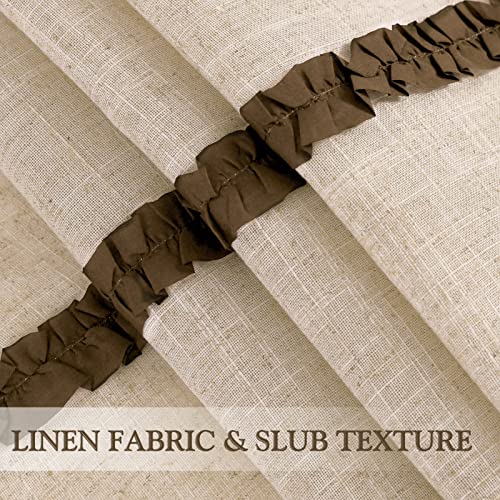 Farmhouse Texturted Natural Linen Blend Fabric Vintage Country Style Ruffle Elegant Cream Bath Curtain Waterproof Burlap Shower Curtains Beige #TOP4