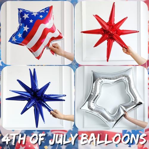 Image of 147Pcs Red White and Blue Independence Day Balloon Garland Arch Kit,with Explosion Star,Flag Foil Balloons for 4th of July Patriotic Memorial Veterans Baseball Nautical Birthday Party Decorations