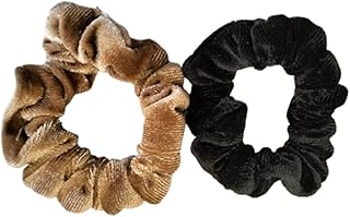 مجموعة ربطات شعر مخملية مكونة من قطعتين - بيج واسود