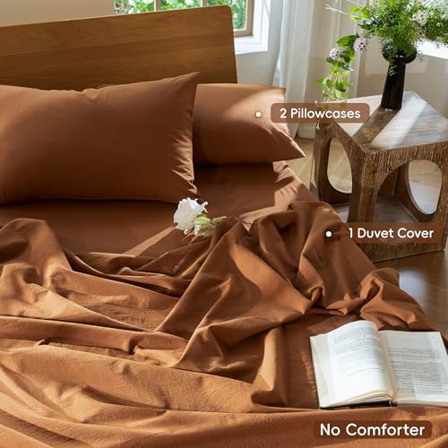 Image of MooMee Duvet Cover Set 100% Washed Cotton Linen Like Super Queen | Relaxed Linen-like Texture. Soft, Breathable & Long-lasting Comfort. Lightweight. Hidden Zipper with 8 Interior Corner Ties