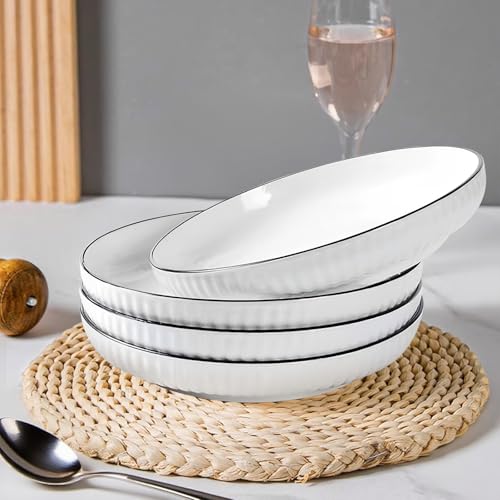 Yeqqzq 20 Oz Pasta Bowls Set of 4, Salad Bowls, Serving Bowls, Soup, Ceramic, Large Capacity, Microwave & Dishwasher Safe
