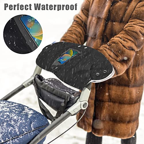 Herefun Kinderwagen Handwärmer, Kinderwagen Handschuhe Schwarz, Wasserdicht Winddicht Kinderwagenhandschuhe Für Winter, Handschuhe Handmuff mit Verdickung Fleece, Kinderwagenhandschuhe Muff für Buggy