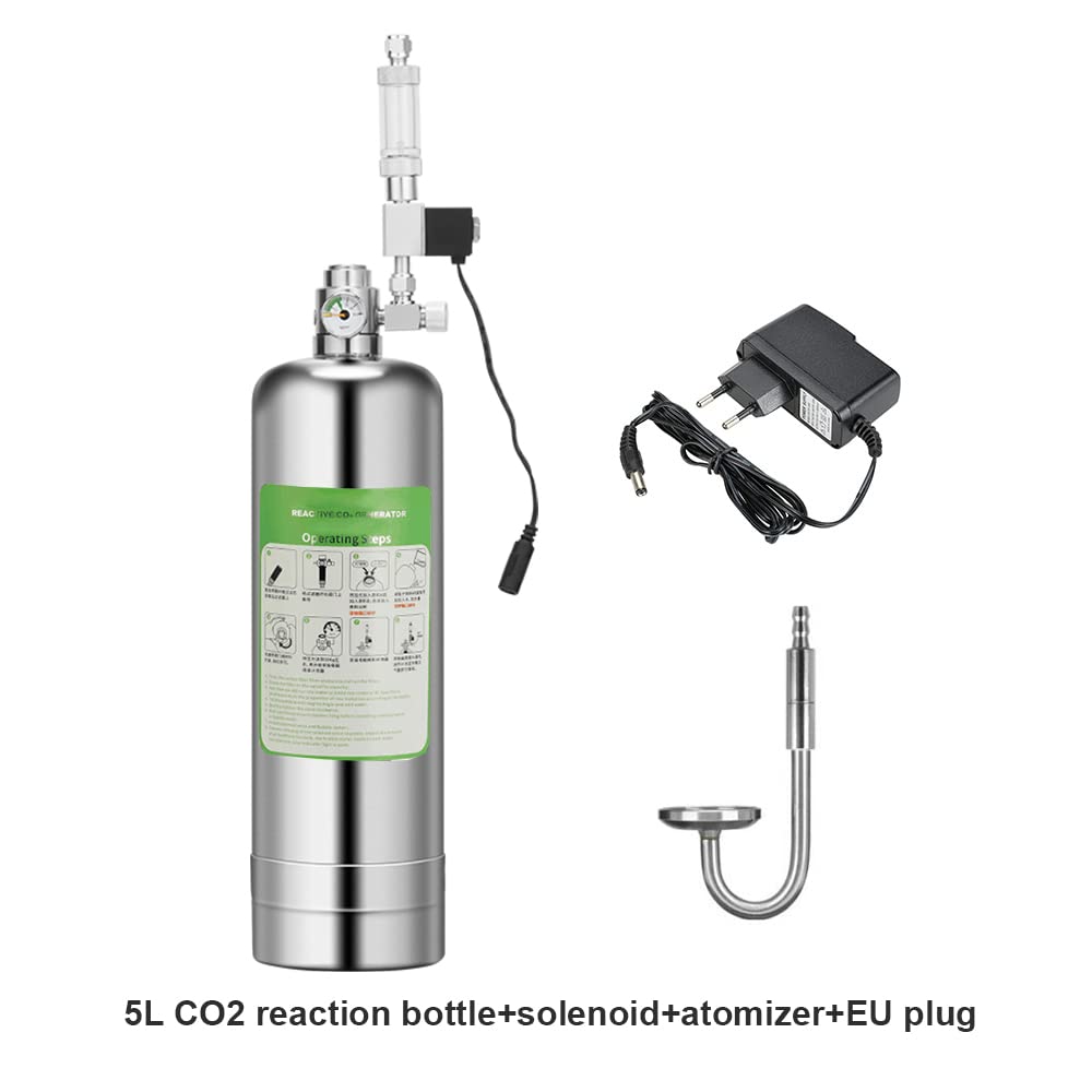 Matybobe Kit de generador de CO2 para acuarios Dobles, de generador de Cilindro de Acero Inoxidable CO2 con válvula solenoide, difusor de Burbujas, Kit de Reactor de dióxido de Carbono para