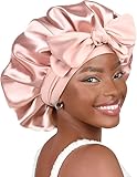 Satin Bonnet Silk Bonnet for Sleeping Double Layer Satin Lined Hair Bonnet with Tie Band Bonnets for Women Natural Curly Hair, L