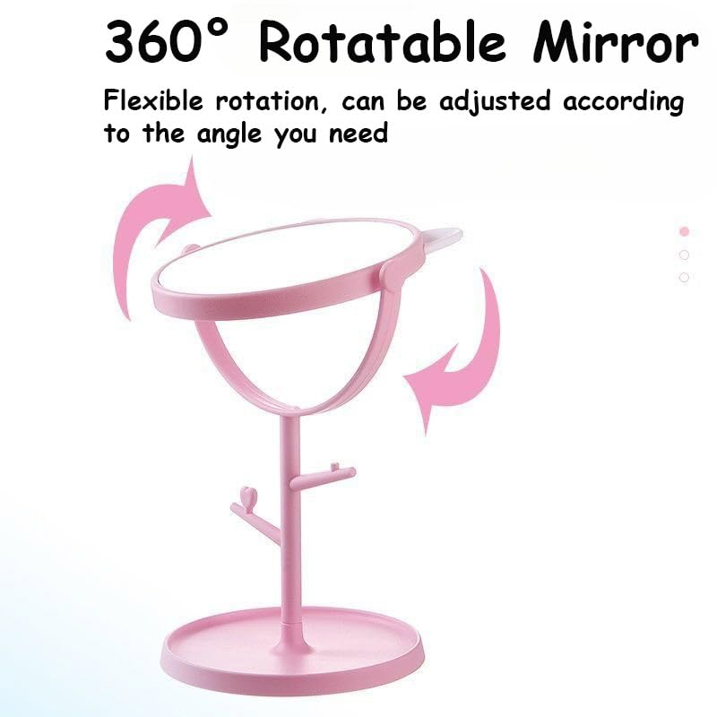 Image of Makeup Mirror, Fashionable Cute Desktop Makeup Mirror, Household Rotatable Cosmetic Mirror with Tray, Tabletop Vanity Mirror for Travel, Bathroom, Bedroom (Pink)