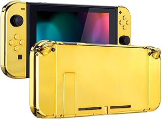 eXtremeRate Back Plate for Nintendo Switch Console, NS Joycon Handheld Controller Housing with Full Set Buttons, DIY Replacement Shell for Nintendo Switch - Chrome Gold