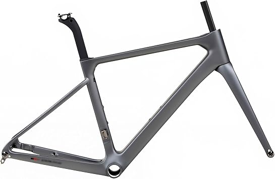 TUJISEK Road Bike Frameset 700C Road Bikes Frame 45/48/51/54CM Carbon Fiber Frameset with Fork Disc Brake Bike Frames Thru Axle F12100mm R12142mm Internal RoutingGray,54cm