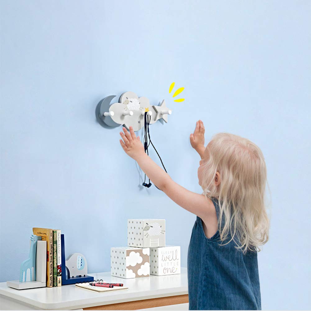AIZYR Creatividad Habitación Infantil Perchero De Madera De Pared con 4 Percheros Perchero Sin Perforaciones para Puerta, Pasillo, Sala De Estar