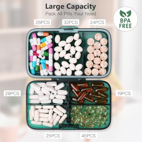 Image of FYY Travel Pill Organizer, Large Weekly Medicine Pill Organizer-Green
